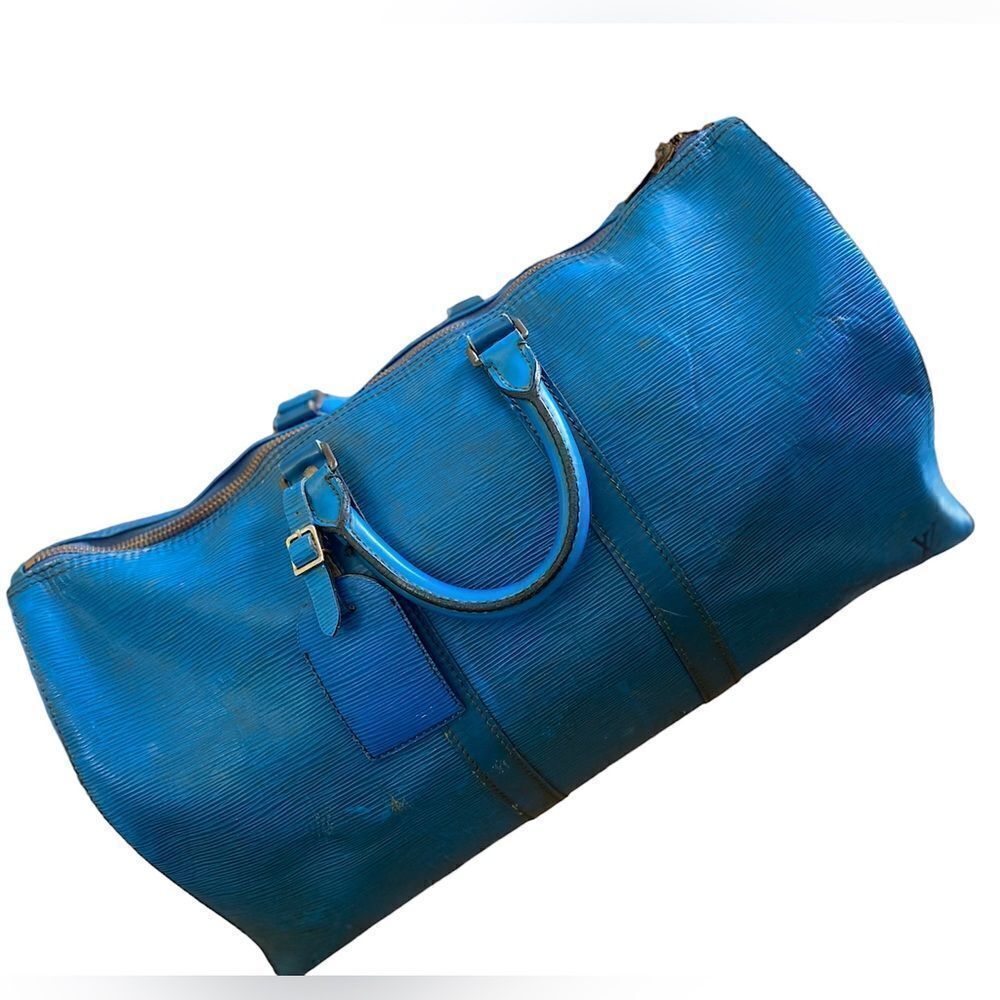 Louis Vuitton 1995 “Keepall 50” travel duffle. Toledo blue Epi. One owner